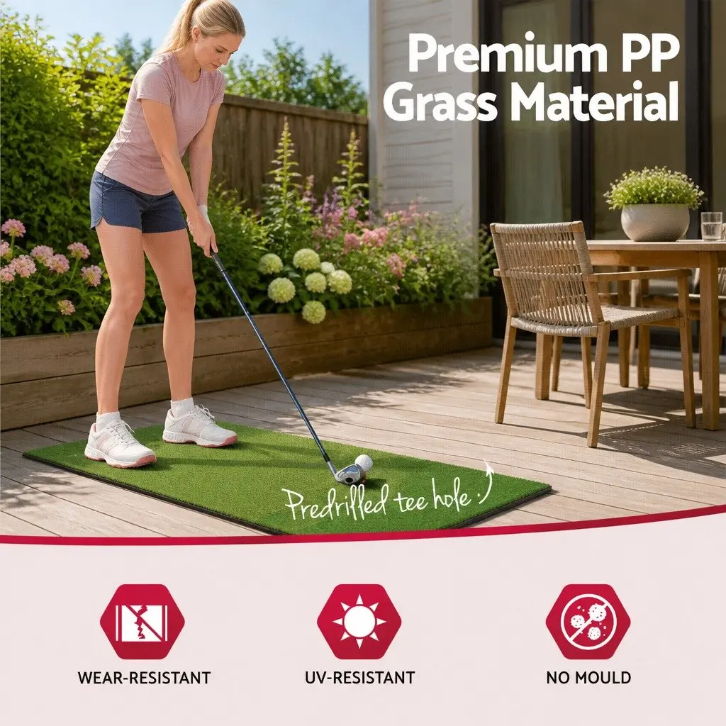 Golf Hitting Mat 3 in 1 Portable Practice Aid 40cm x 60cm Green Turf