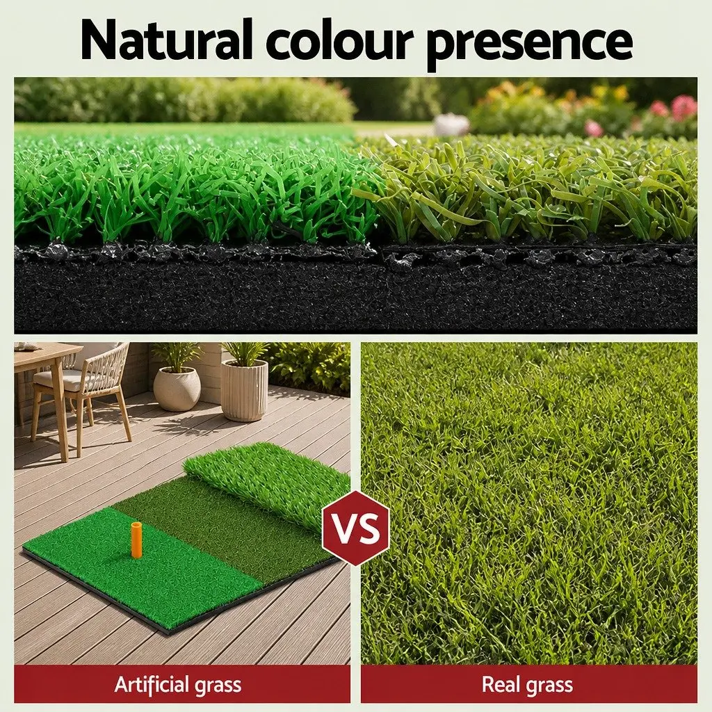 Golf Hitting Mat 3 in 1 Portable Practice Aid 40cm x 60cm Green Turf