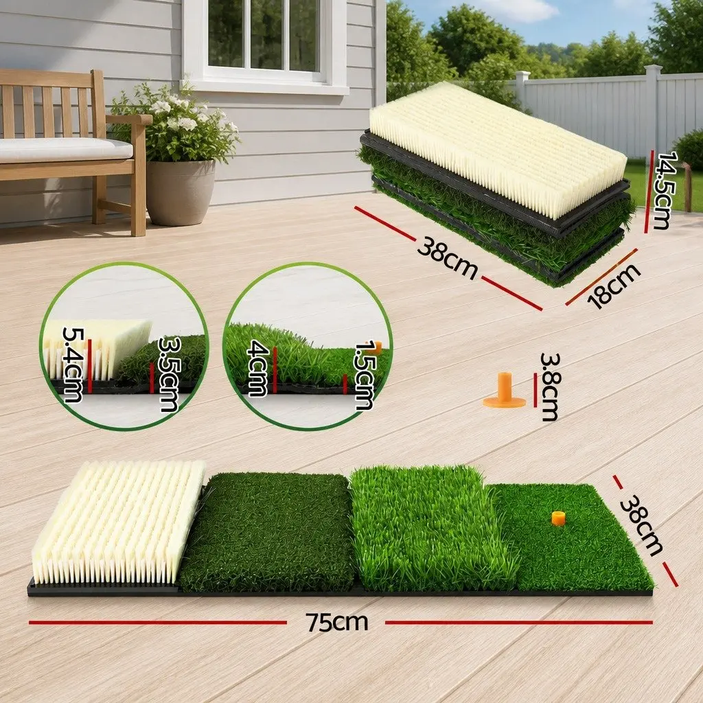 Golf Hitting Mat 4 in 1 Practice Turf Training Aid 75cm Green