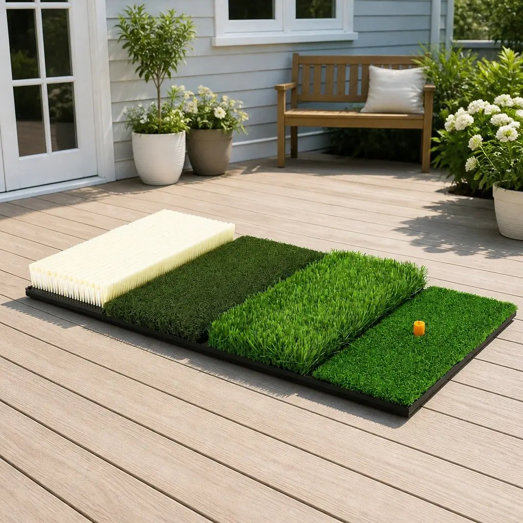 Golf Hitting Mat 4 in 1 Practice Turf Training Aid 75cm Green
