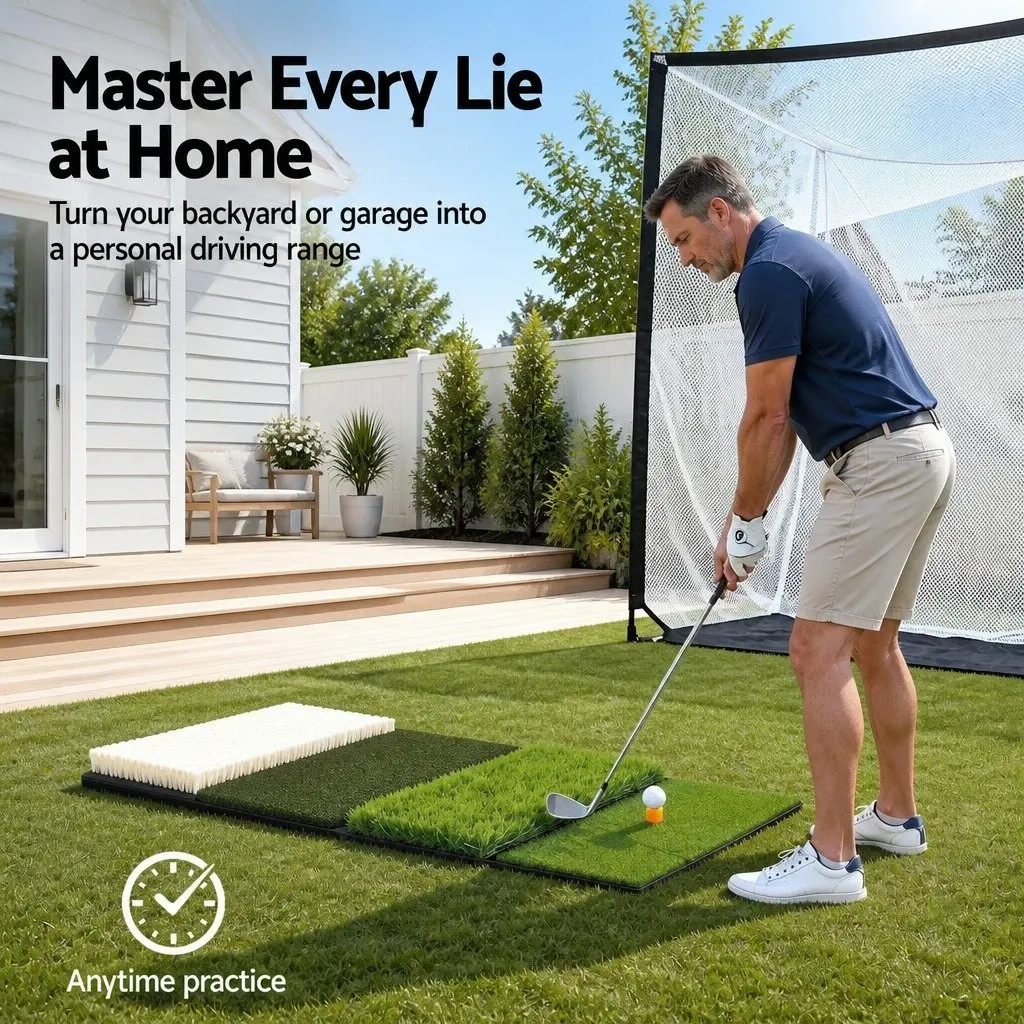 Golf Hitting Mat 4 in 1 Practice Turf Training Aid 75cm Green