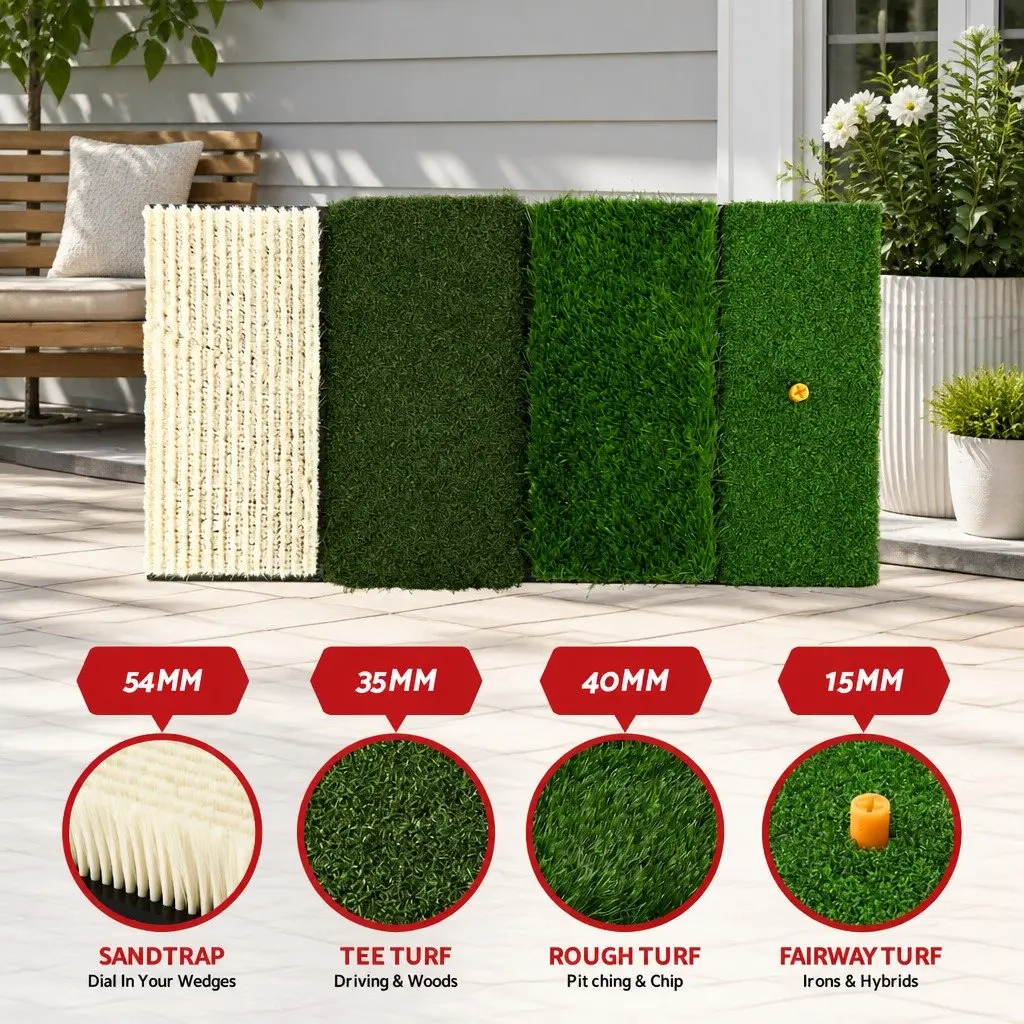 Golf Hitting Mat 4 in 1 Practice Turf Training Aid 75cm Green