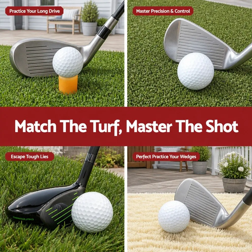 Golf Hitting Mat 4 in 1 Practice Turf Training Aid 75cm Green