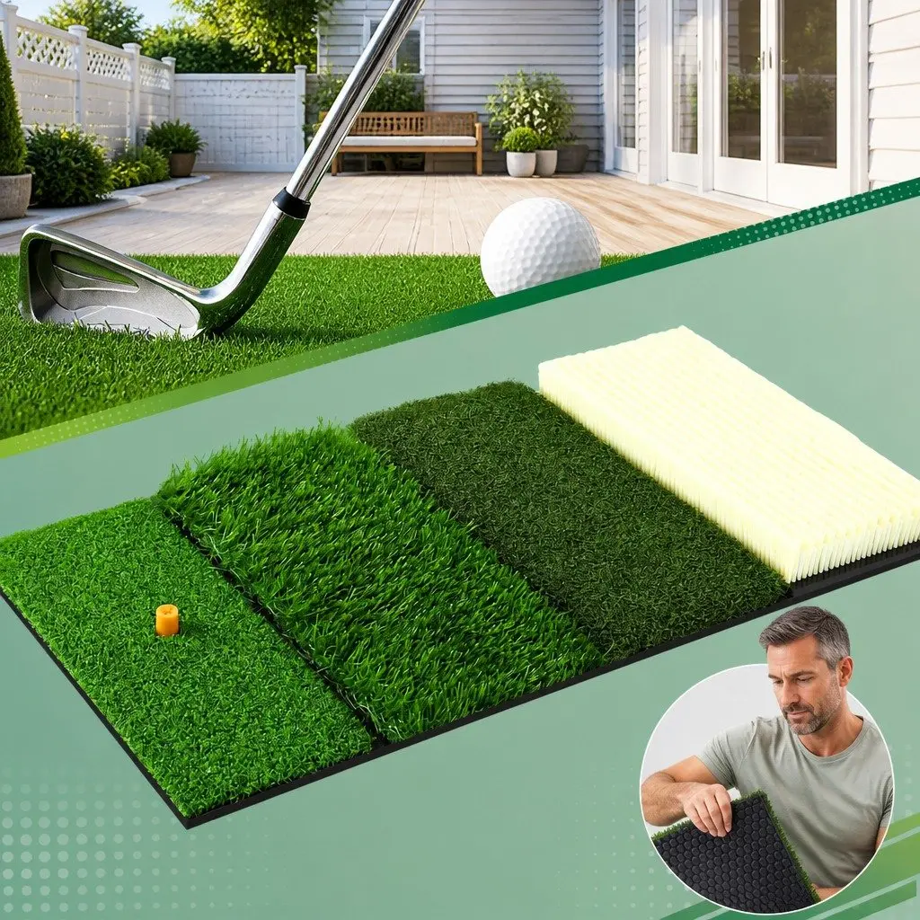 Golf Hitting Mat 4 in 1 Practice Turf Training Aid 75cm Green