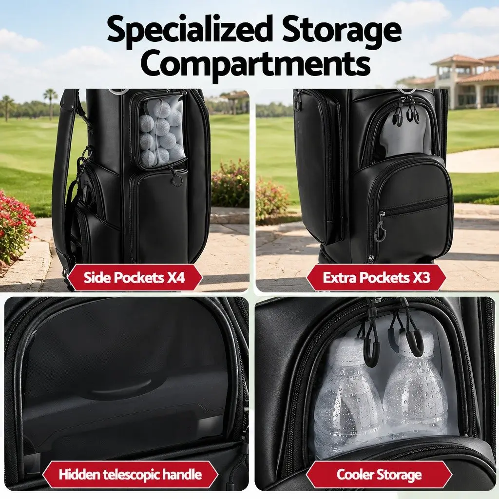 Golf Cart Bag Rolling Organiser Buggy 37cm x 30cm x 125cm Black