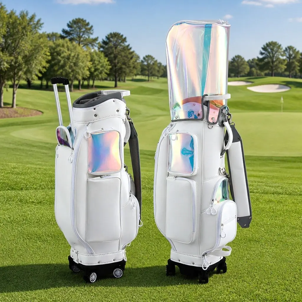 Golf Cart Bag Rolling Buggy Club Organiser 37cm x 30cm x 125cm White Multicolour