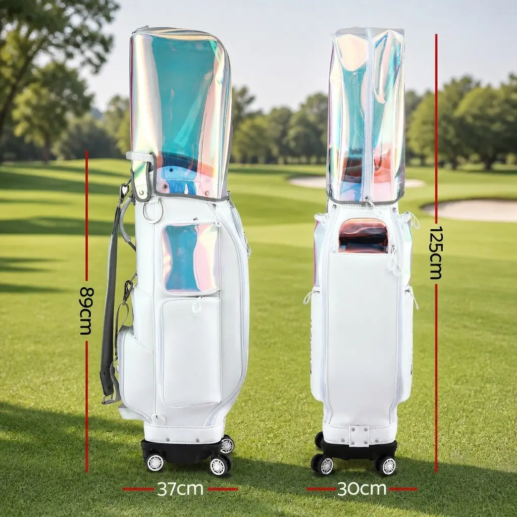 Golf Cart Bag Rolling Buggy Club Organiser 37cm x 30cm x 125cm White Multicolour