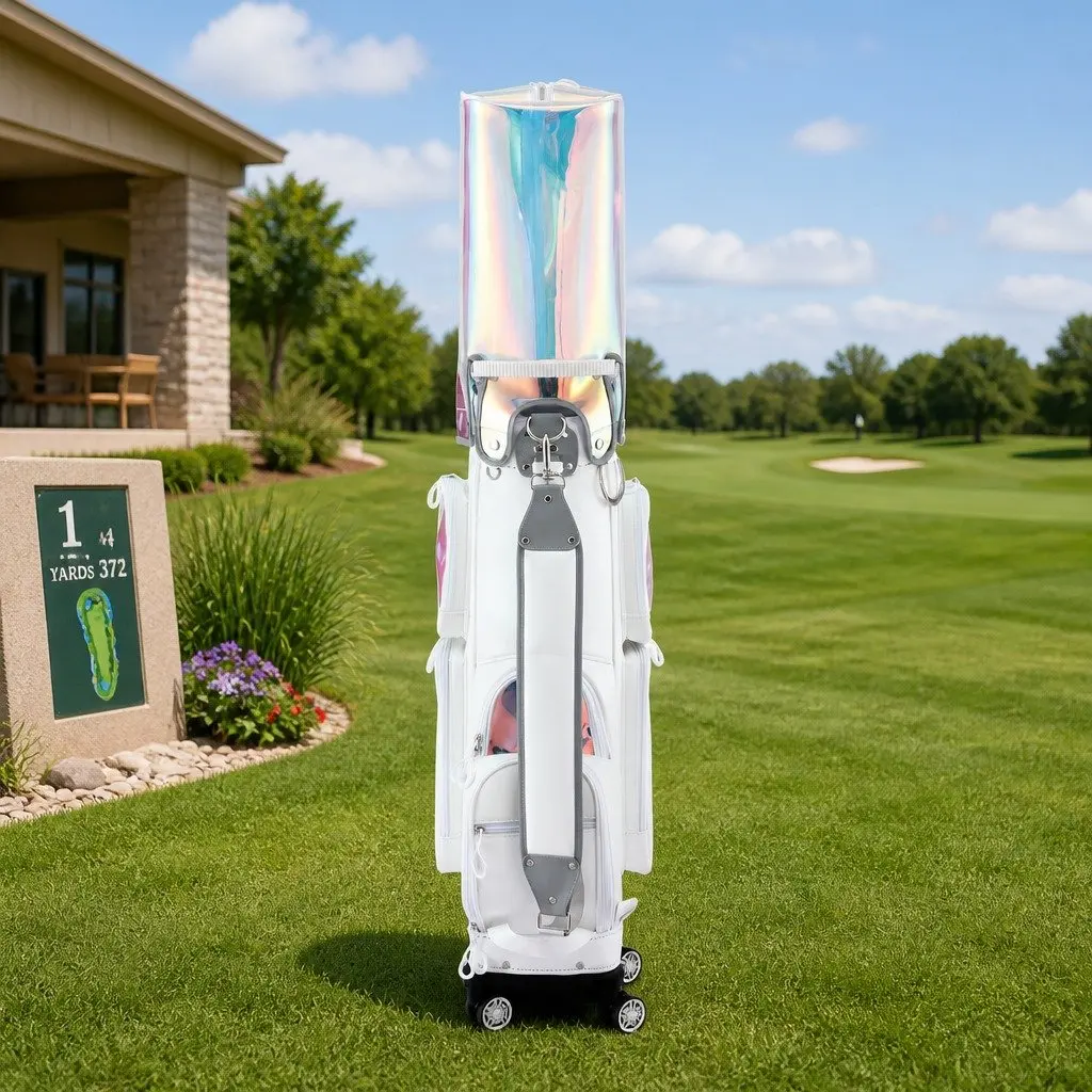Golf Cart Bag Rolling Buggy Club Organiser 37cm x 30cm x 125cm White Multicolour