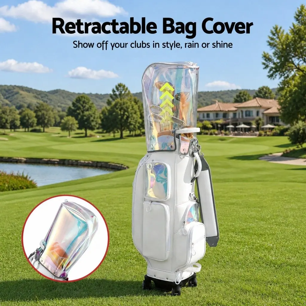 Golf Cart Bag Rolling Buggy Club Organiser 37cm x 30cm x 125cm White Multicolour