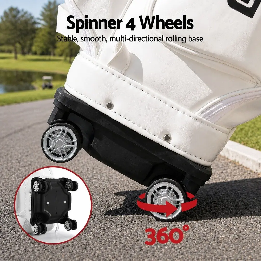 Golf Cart Bag Rolling Buggy Club Organiser 37cm x 30cm x 125cm White Multicolour