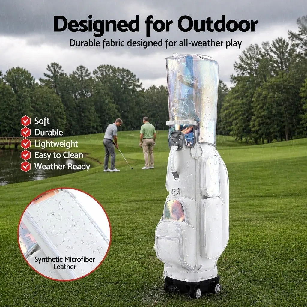 Golf Cart Bag Rolling Buggy Club Organiser 37cm x 30cm x 125cm White Multicolour