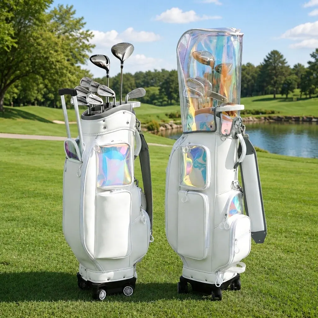 Golf Cart Bag Rolling Buggy Club Organiser 37cm x 30cm x 125cm White Multicolour