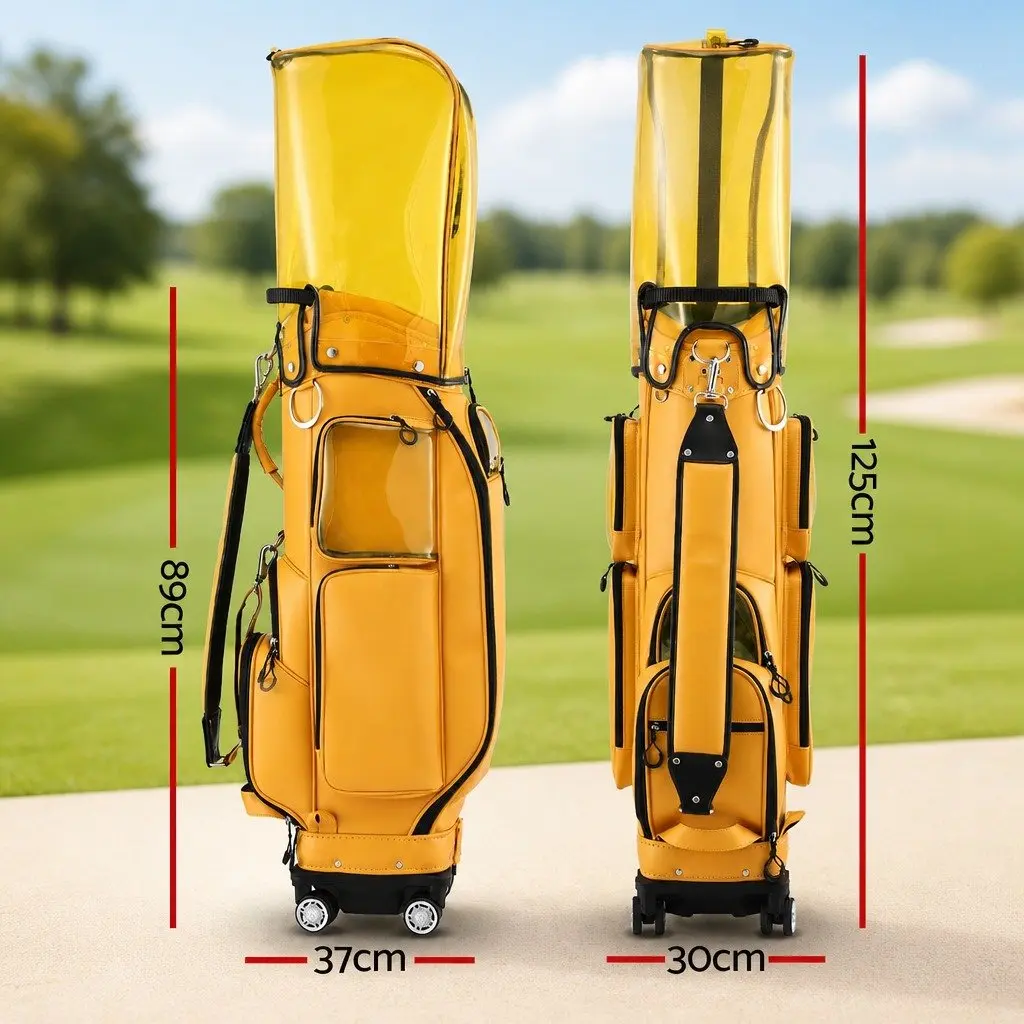 Golf Rolling Cart Bag Organiser Telescopic Handle 37cm x 30cm x 125cm Yellow