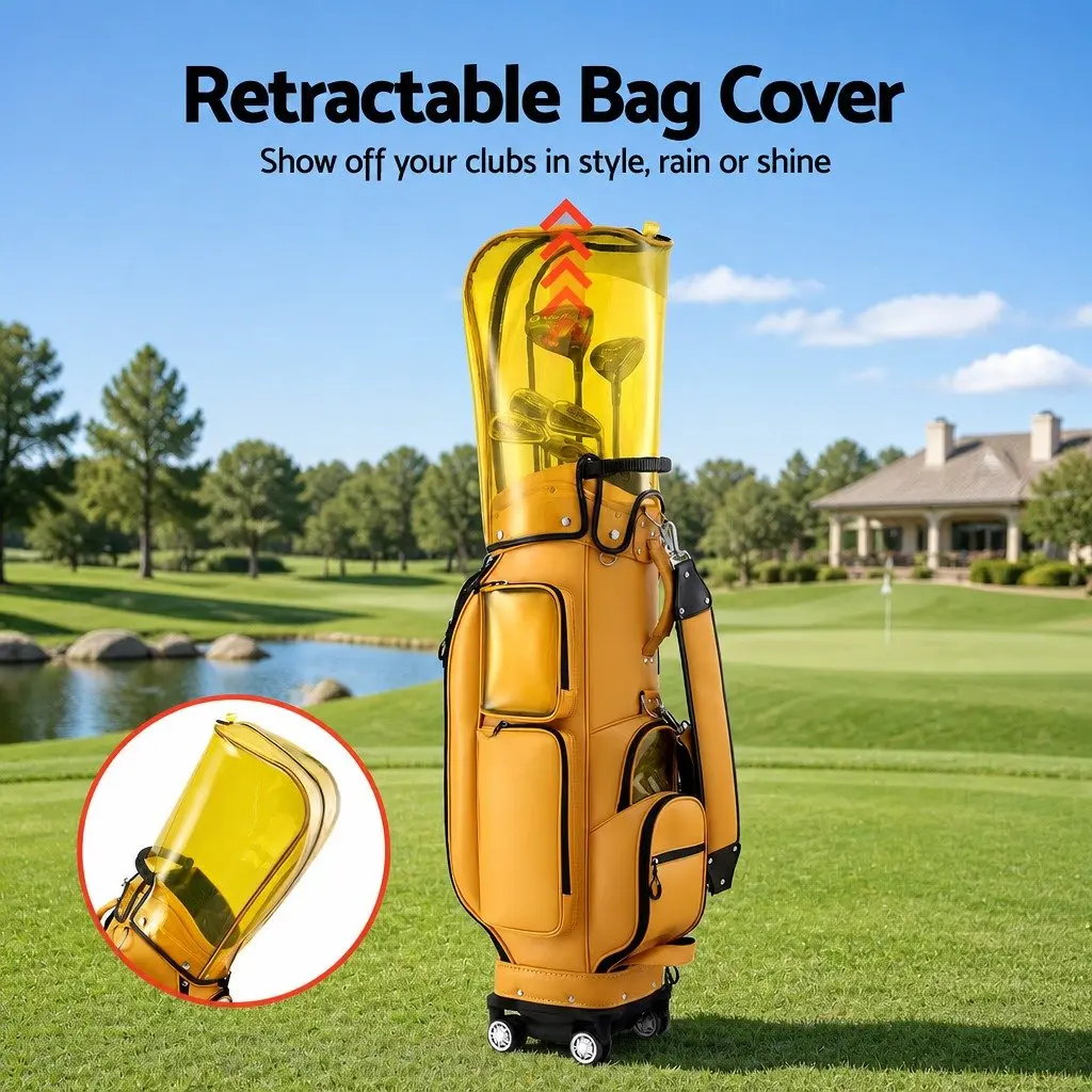 Golf Rolling Cart Bag Organiser Telescopic Handle 37cm x 30cm x 125cm Yellow