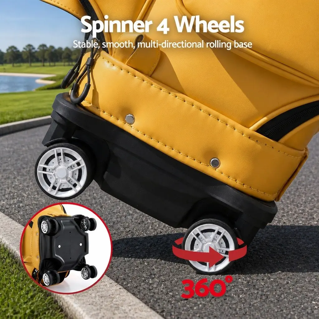 Golf Rolling Cart Bag Organiser Telescopic Handle 37cm x 30cm x 125cm Yellow