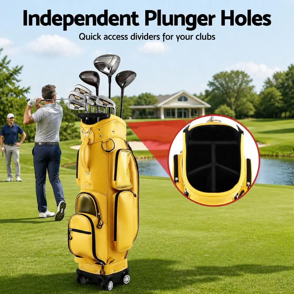 Golf Rolling Cart Bag Organiser Telescopic Handle 37cm x 30cm x 125cm Yellow