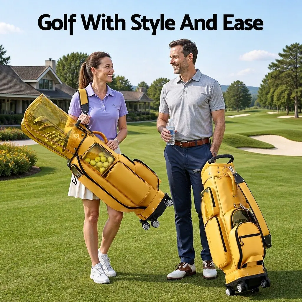 Golf Rolling Cart Bag Organiser Telescopic Handle 37cm x 30cm x 125cm Yellow