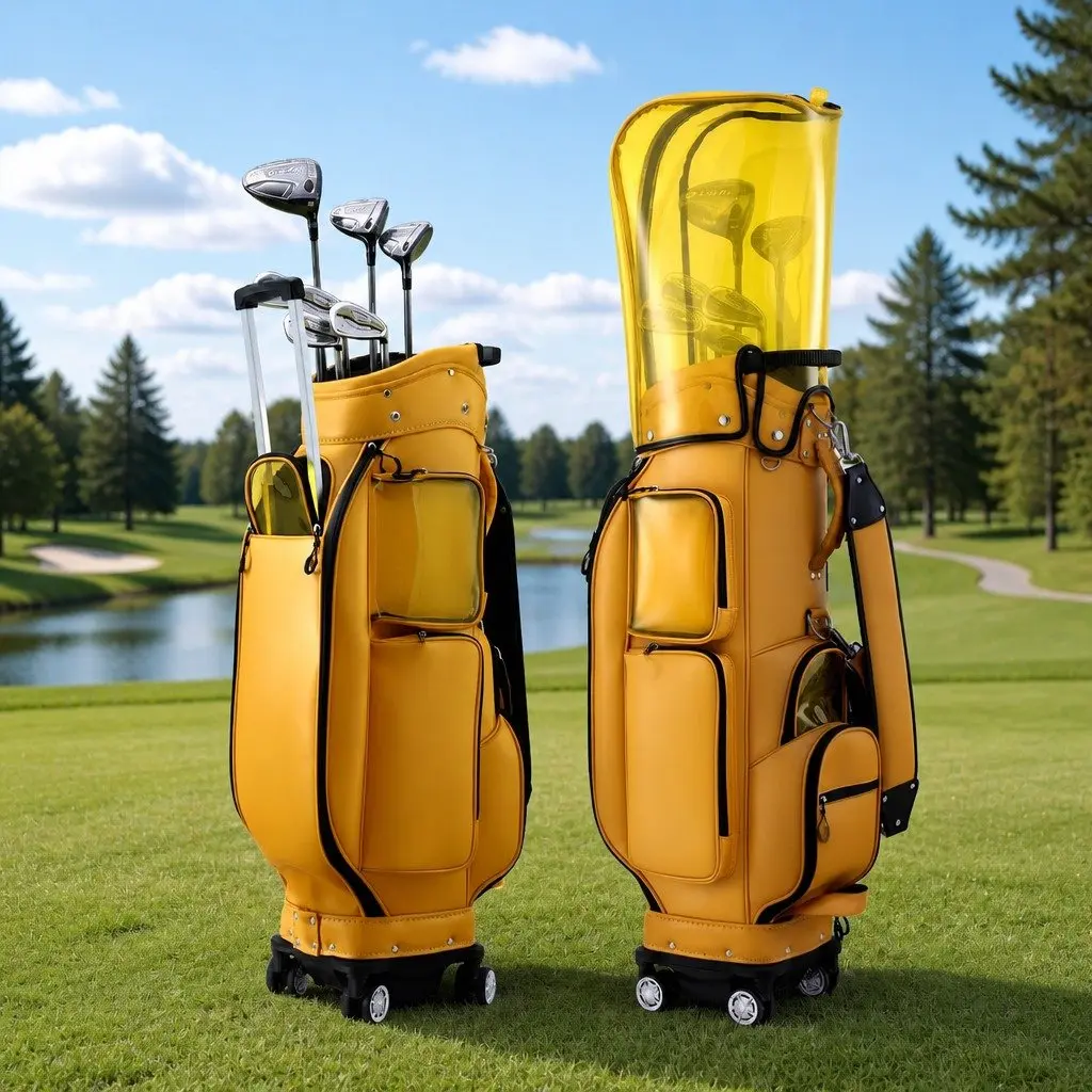 Golf Rolling Cart Bag Organiser Telescopic Handle 37cm x 30cm x 125cm Yellow