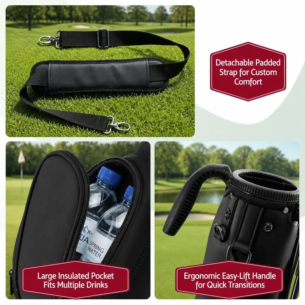 Golf Stand Bag Lightweight Pitch Putt Portable Compact Black