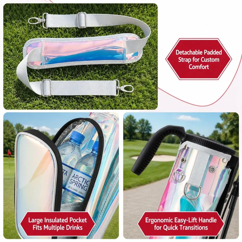 Golf Stand Bag Lightweight Pitch And Putt Carry Holographic Multicolour