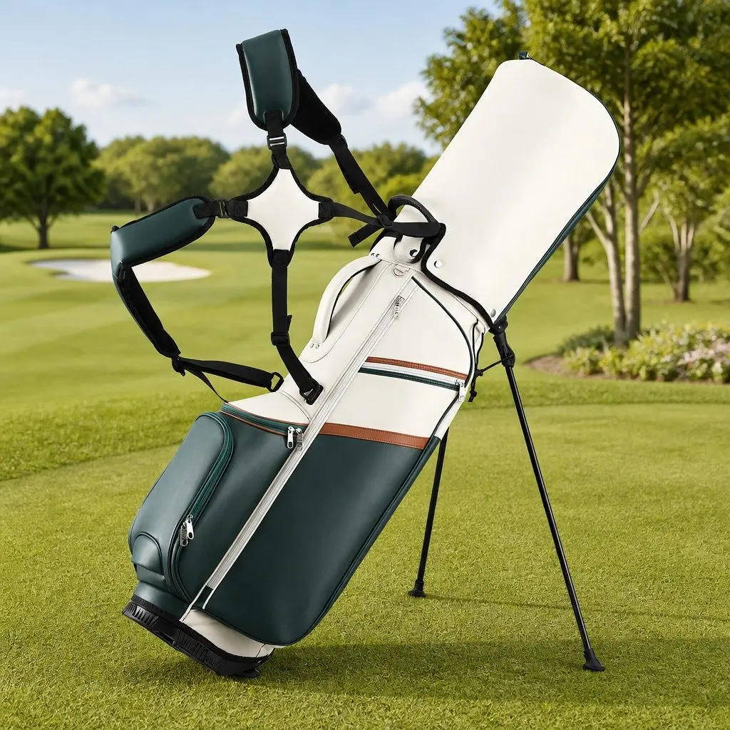 Golf Stand Bag Lightweight Carry Dual Strap Club Divider Green White