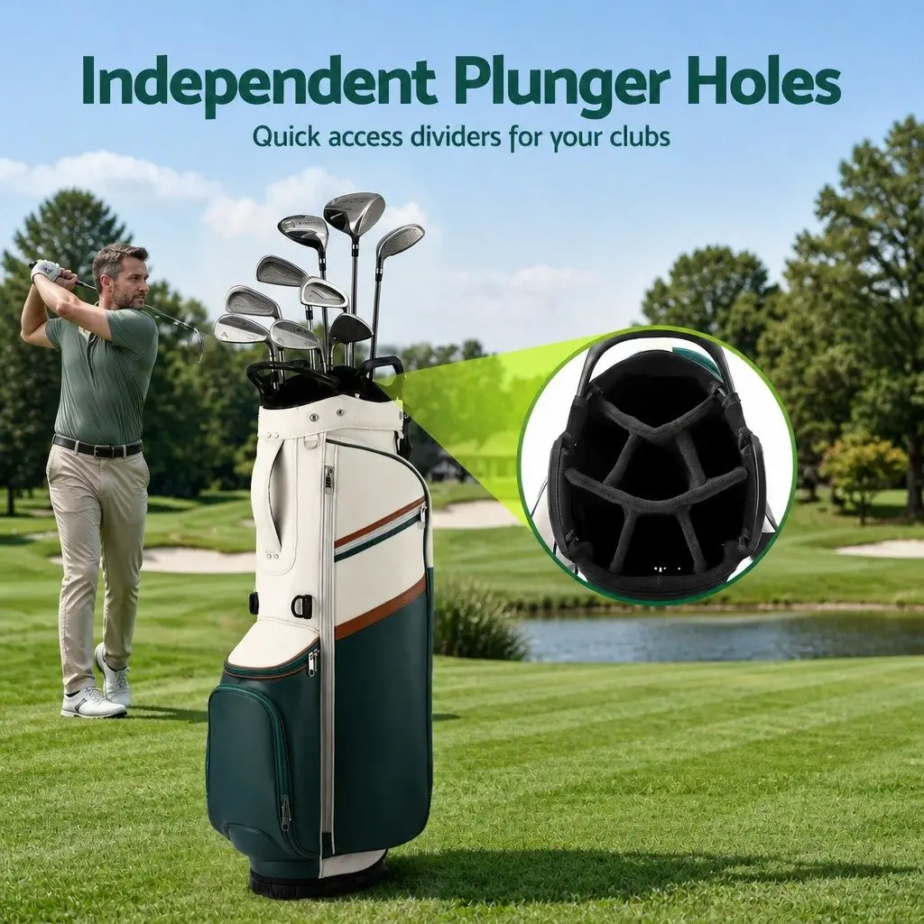 Golf Stand Bag Lightweight Carry Dual Strap Club Divider Green White