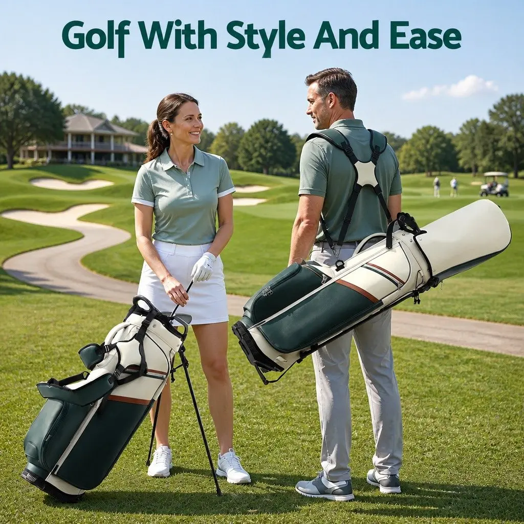 Golf Stand Bag Lightweight Carry Dual Strap Club Divider Green White