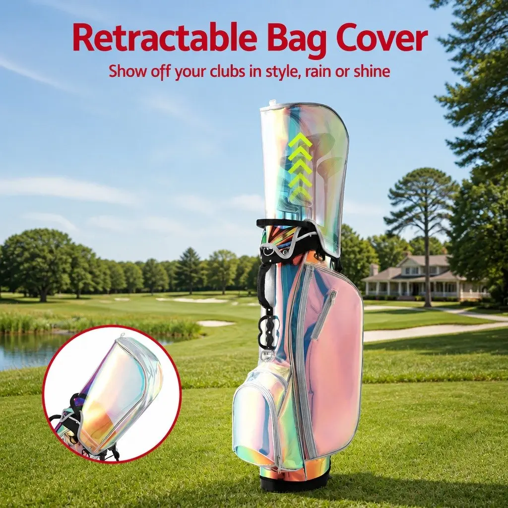 Golf Stand Bag Lightweight Carry Dual Strap 35cm x 32cm x 126cm Holographic