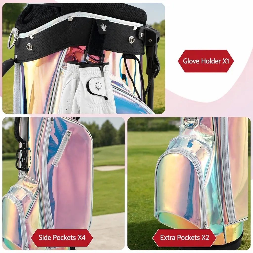Golf Stand Bag Lightweight Carry Dual Strap 35cm x 32cm x 126cm Holographic