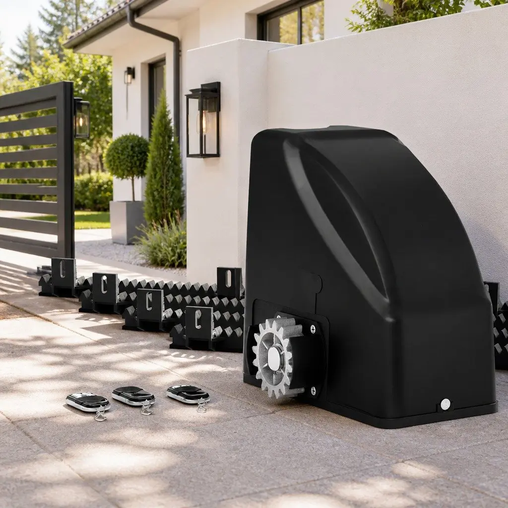 Automatic Sliding Gate Opener Kit Solar Powered Remote Control 4M 600KG Black