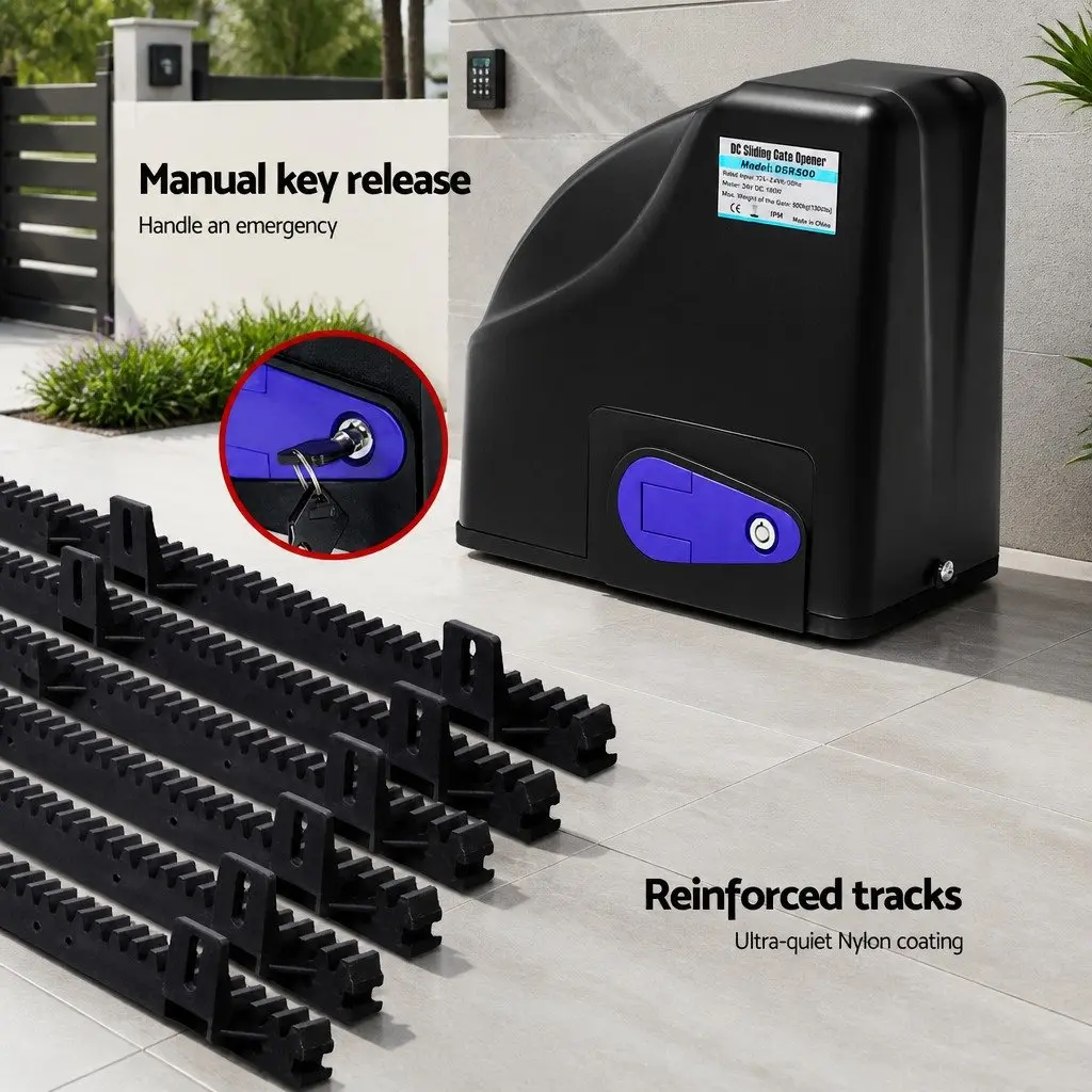 Sliding Gate Opener Kit Solar-Powered 600KG 6M with Remote Controls