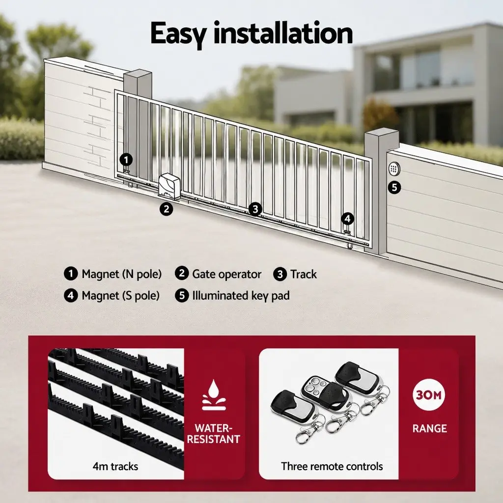 Automatic Sliding Gate Opener Solar Powered 10W 600kg Capacity Remote Control