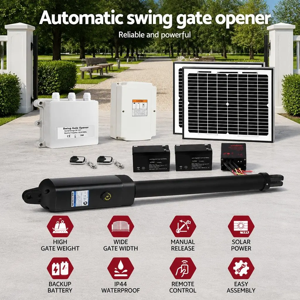 Solar Gate Opener Automatic Control Single Swing 500kg 5.5m Black White