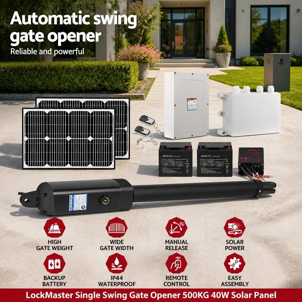 Solar Gate Opener Single Swing 500kg 40W Panel Remote Control White