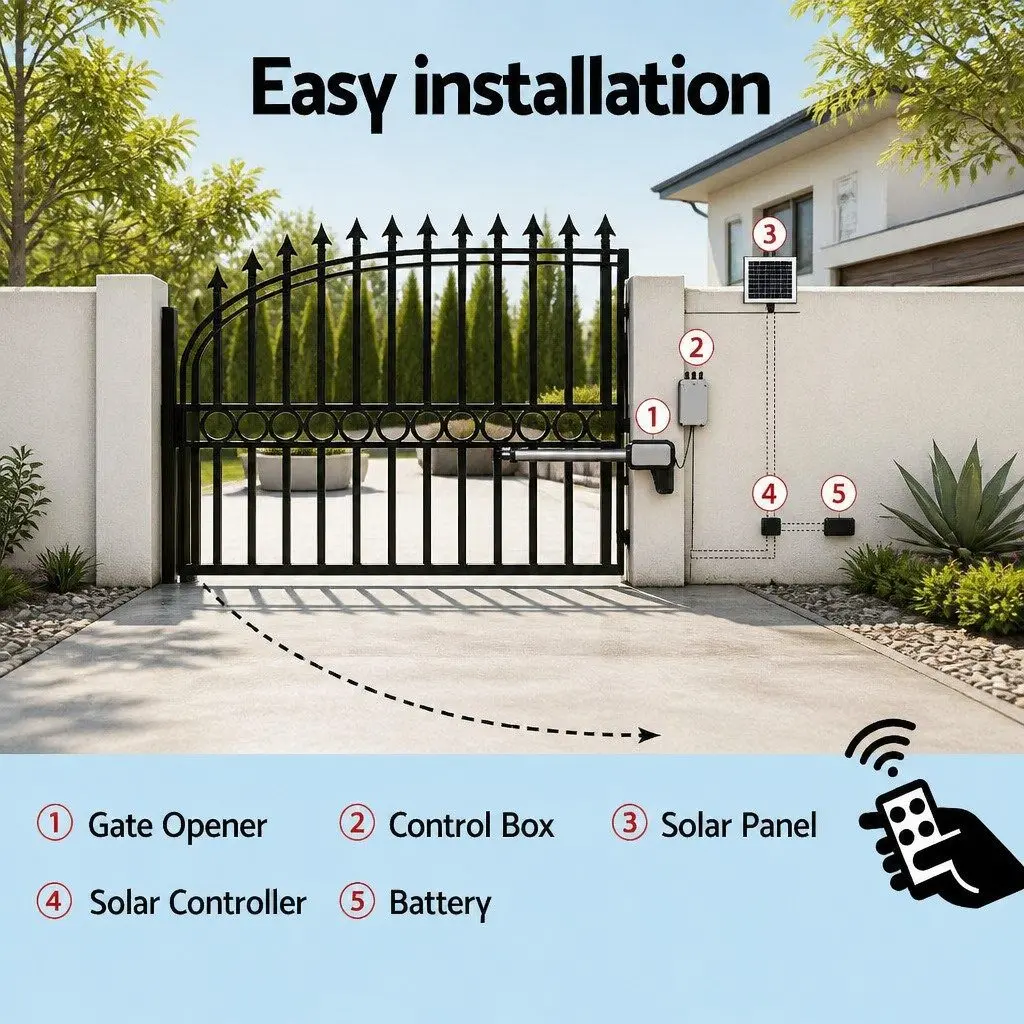 Solar Powered Gate Opener Automatic Single Swing 500KG 10W White