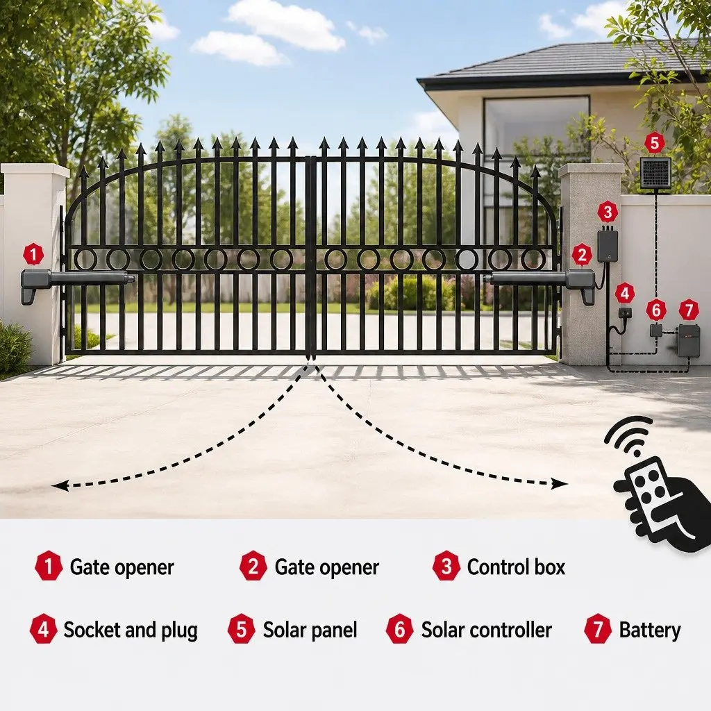 Solar Powered Dual Swing Gate Opener 800kg 20W Black