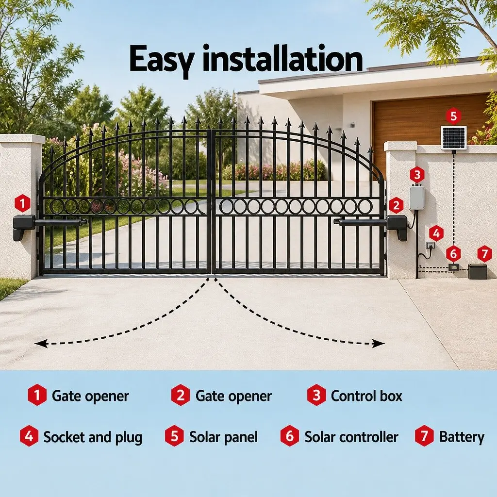 Solar Powered Gate Opener Dual Swing 800kg 40W Black