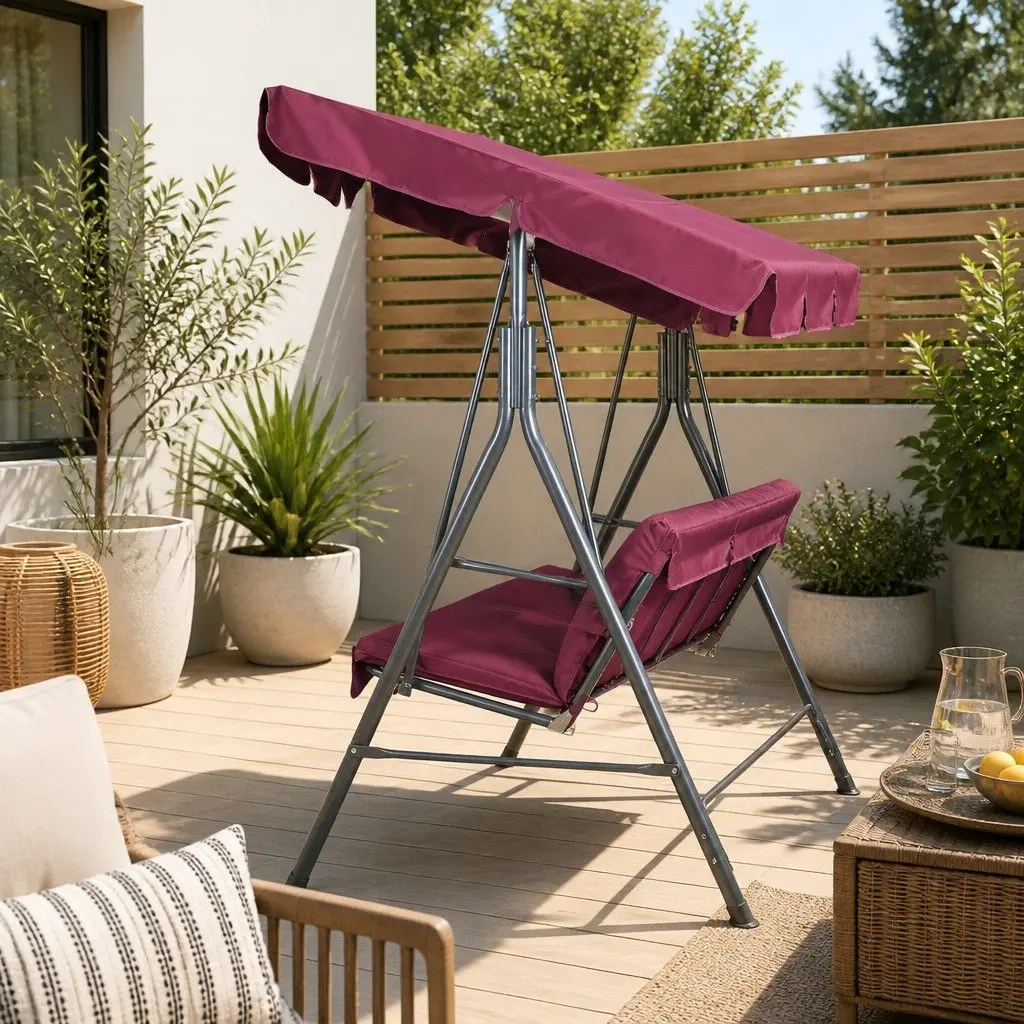 Outdoor Swing Chair 3 Seater Garden Bench Lounge Wine Red