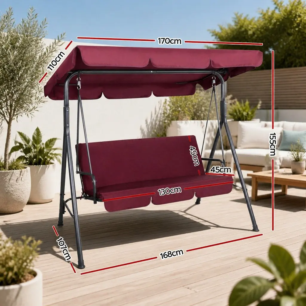 Outdoor Swing Chair 3 Seater Garden Bench Lounge Wine Red