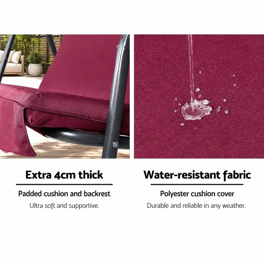 Outdoor Swing Chair 3 Seater Garden Bench Lounge Wine Red
