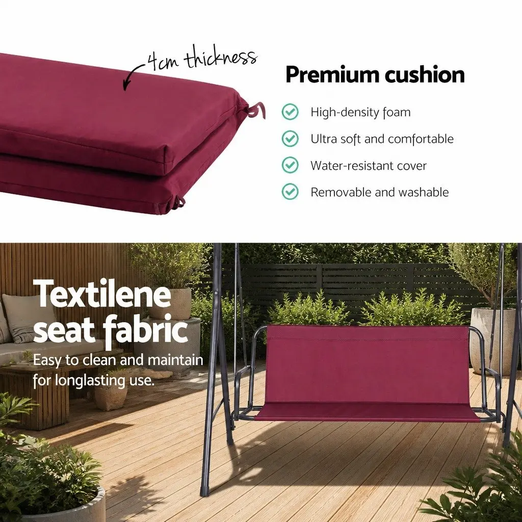Outdoor Swing Chair 3 Seater Garden Bench Lounge Wine Red