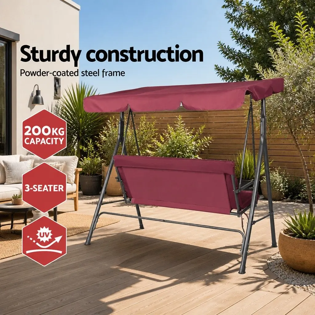 Outdoor Swing Chair 3 Seater Garden Bench Lounge Wine Red