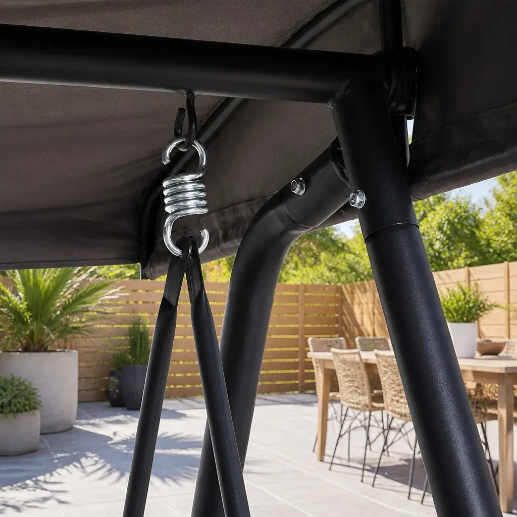 Outdoor Swing Chair 3 Seater Garden Bench Furniture Rattan Canopy Grey Black