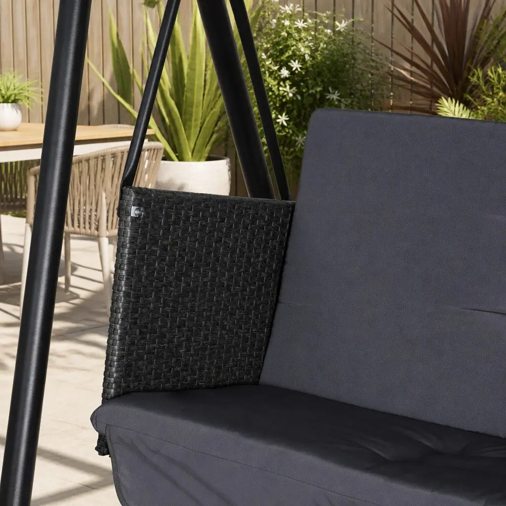 Outdoor Swing Chair 3 Seater Garden Bench Furniture Rattan Canopy Grey Black