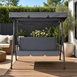 Outdoor Swing Chair 3 Seater Garden Bench Furniture with Canopy Grey