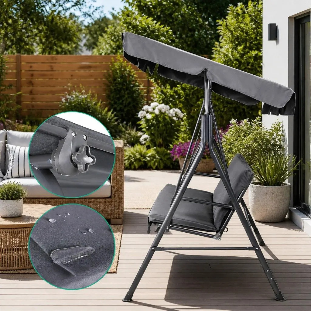 Outdoor Swing Chair 3 Seater Garden Bench Furniture Canopy Grey