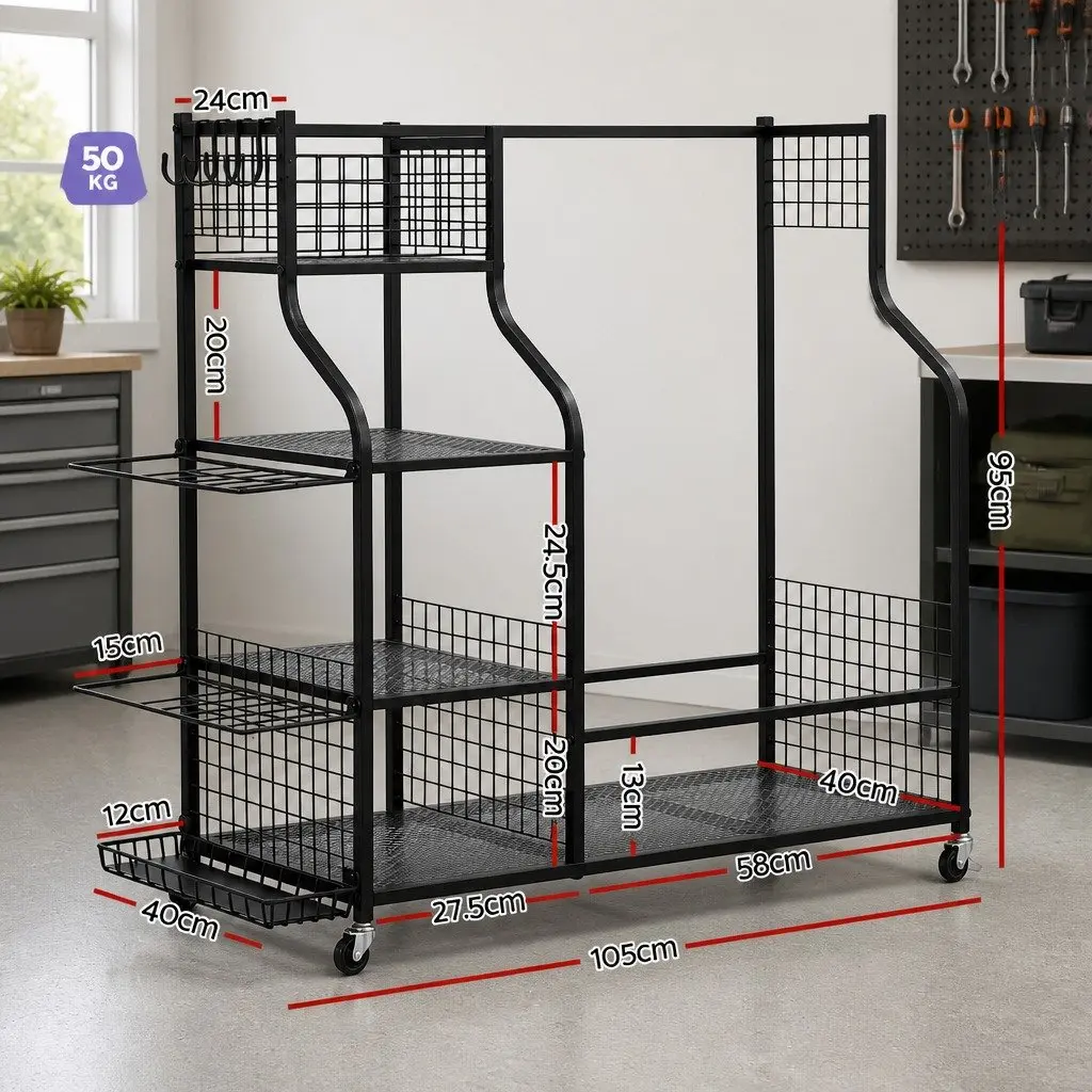 Golf Bag Storage Rack Organizer Mobile with Wheels Black