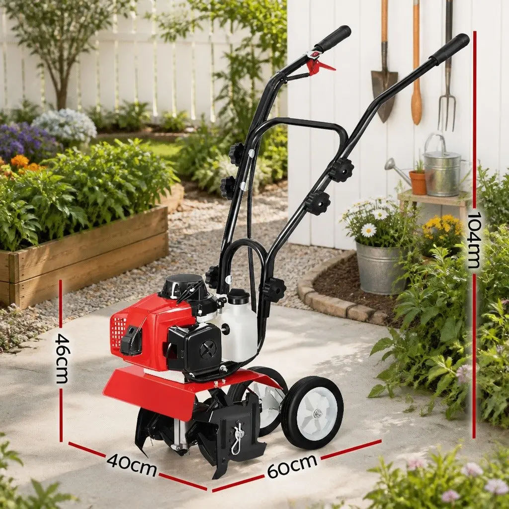 Hand-Held Garden Tiller Cultivator 63cc 2-Stroke Petrol Motor Soil Plougher