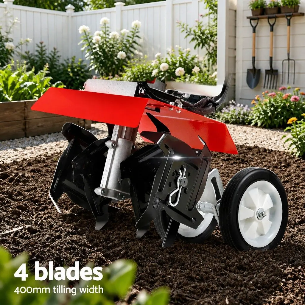 Hand-Held Garden Tiller Cultivator 63cc 2-Stroke Petrol Motor Soil Plougher