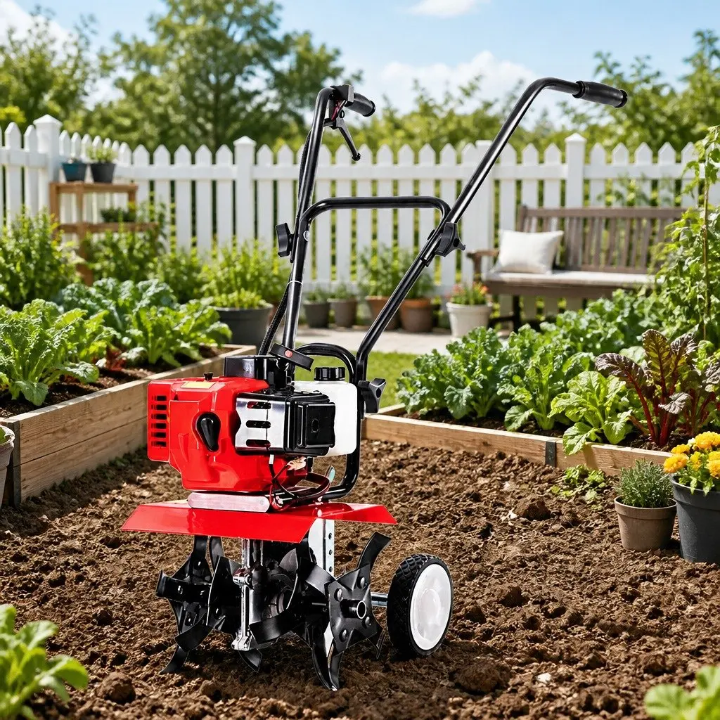 65cc Petrol Tiller Garden Cultivator 300mm Width Red